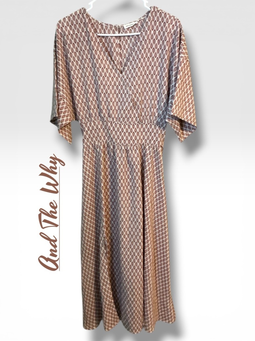🌺Andthewhy patterned surplice dress with a smocked waist and flutter sleeves